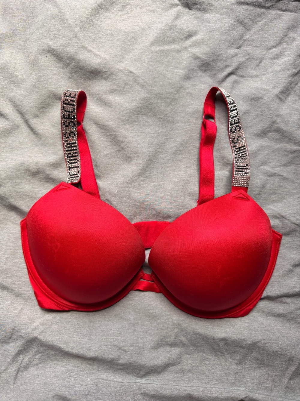 Victoria's Secret Red Padded Bra with Rhinestone Straps